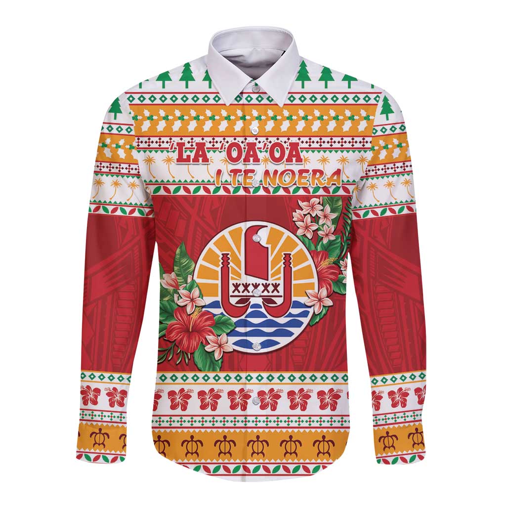 French Polynesia Christmas Long Sleeve Button Shirt Coat Of Arms Merry Xmas LT05 Unisex Red - Polynesian Pride