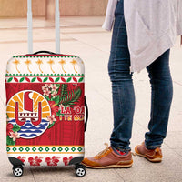 French Polynesia Christmas Luggage Cover Coat Of Arms Merry Xmas LT05 Red - Polynesian Pride