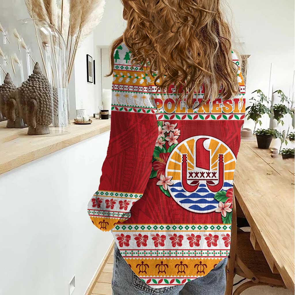 French Polynesia Christmas Women Casual Shirt Coat Of Arms Merry Xmas LT05 - Polynesian Pride