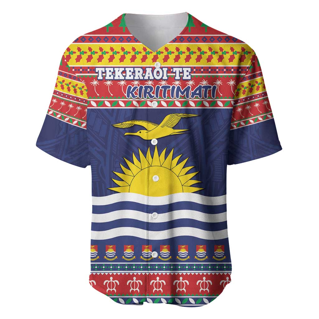 Kiribati Christmas Baseball Jersey Coat Of Arms Tekeraoi Te Kiritimati LT05 Red - Polynesian Pride