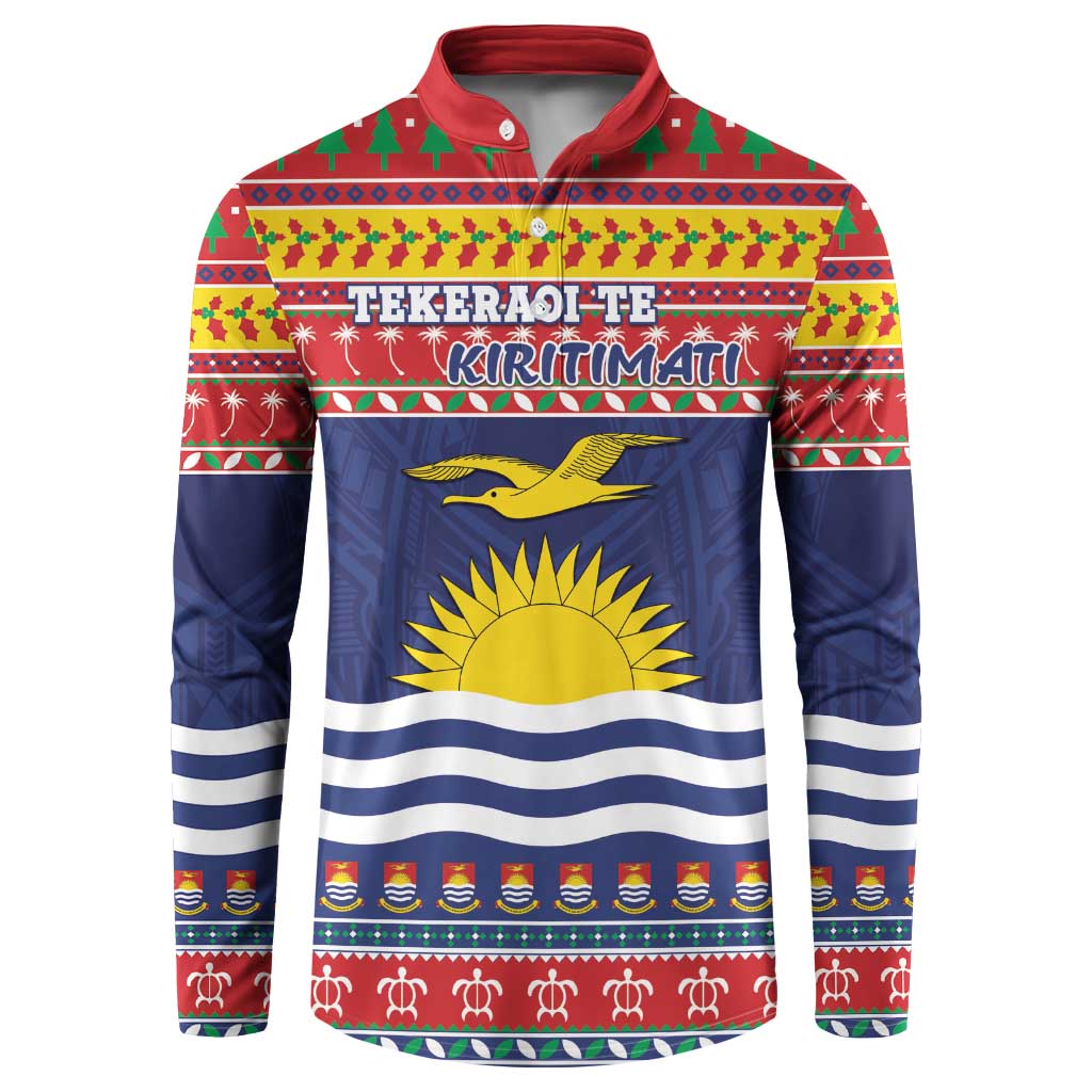 Kiribati Christmas Button Sweatshirt Coat Of Arms Tekeraoi Te Kiritimati LT05 Red - Polynesian Pride