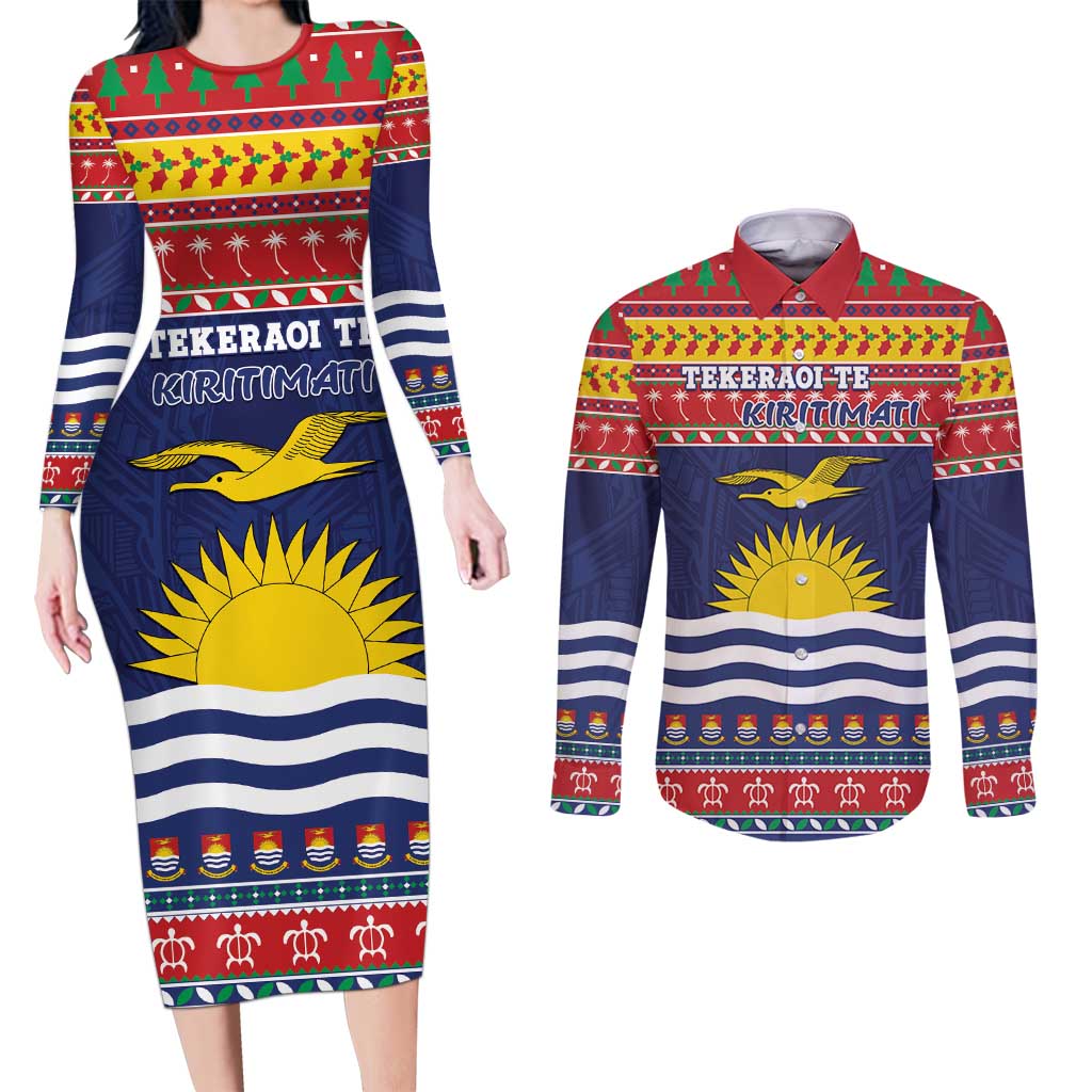 Kiribati Christmas Couples Matching Long Sleeve Bodycon Dress and Long Sleeve Button Shirt Coat Of Arms Tekeraoi Te Kiritimati