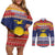 Kiribati Christmas Couples Matching Off Shoulder Short Dress and Long Sleeve Button Shirt Coat Of Arms Tekeraoi Te Kiritimati