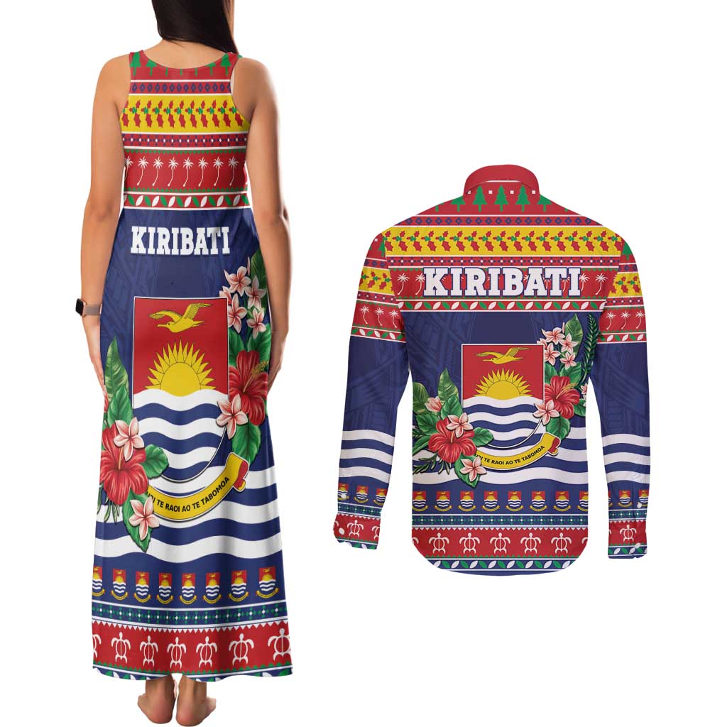 Kiribati Christmas Couples Matching Tank Maxi Dress and Long Sleeve Button Shirt Coat Of Arms Tekeraoi Te Kiritimati