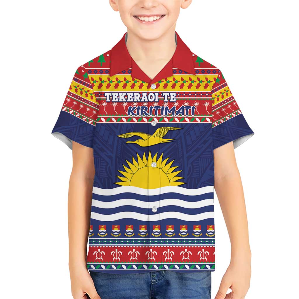 Kiribati Christmas Kid Hawaiian Shirt Coat Of Arms Tekeraoi Te Kiritimati LT05 Kid Red - Polynesian Pride