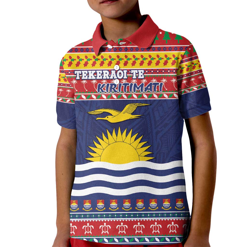 Kiribati Christmas Kid Polo Shirt Coat Of Arms Tekeraoi Te Kiritimati LT05 Kid Red - Polynesian Pride