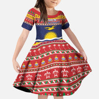 Kiribati Christmas Kid Short Sleeve Dress Coat Of Arms Tekeraoi Te Kiritimati LT05 KID Red - Polynesian Pride