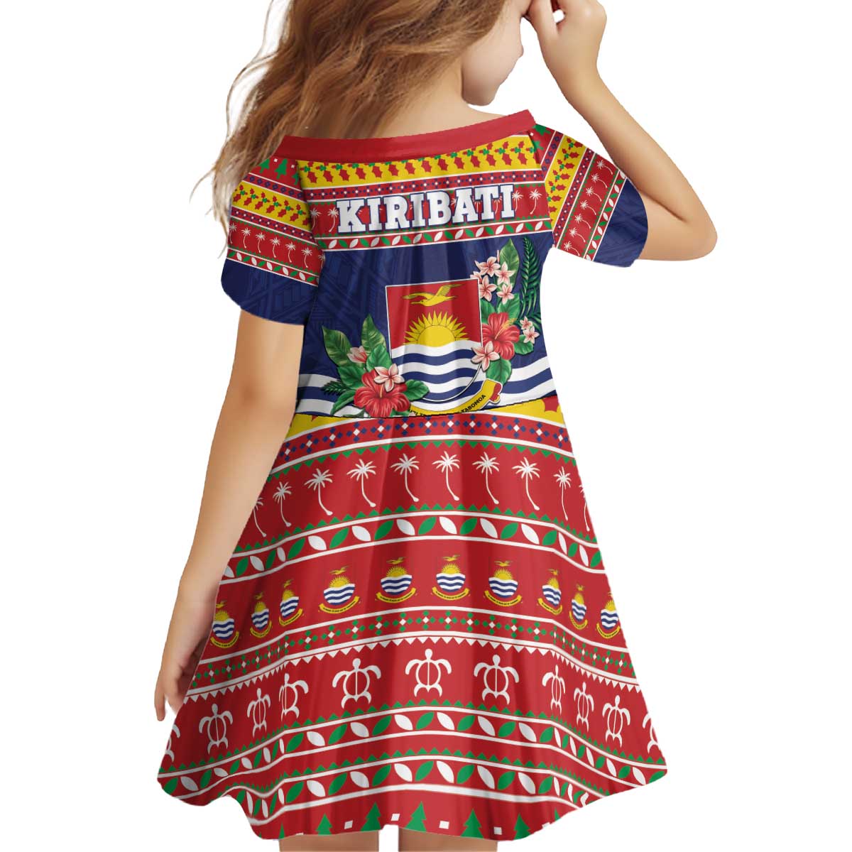 Kiribati Christmas Kid Short Sleeve Dress Coat Of Arms Tekeraoi Te Kiritimati LT05 - Polynesian Pride