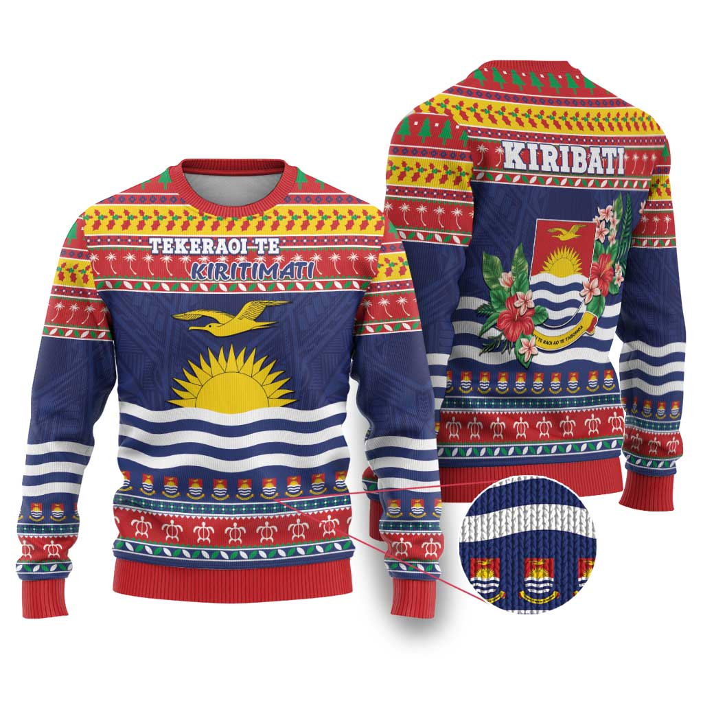 Kiribati Christmas Ugly Christmas Sweater Coat Of Arms Tekeraoi Te Kiritimati LT05 Red - Polynesian Pride