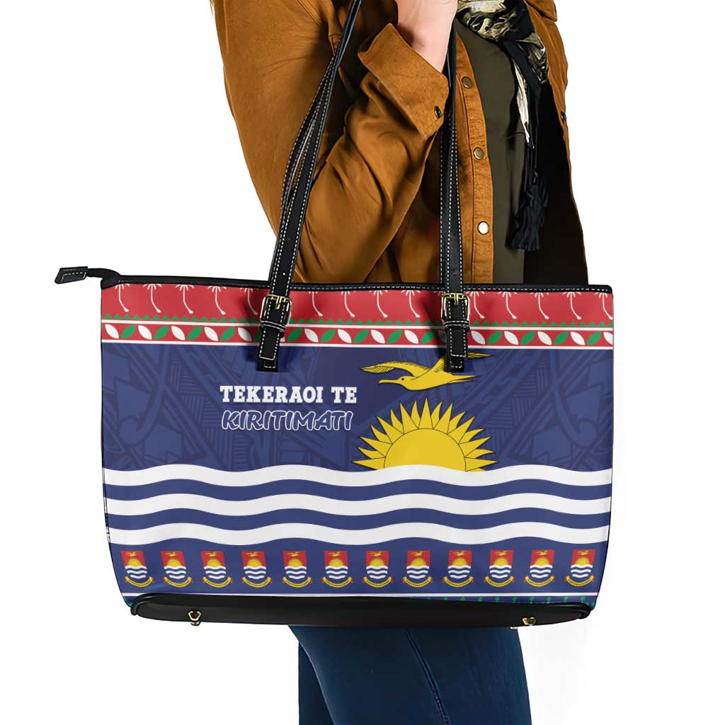 Kiribati Christmas Leather Tote Bag Coat Of Arms Tekeraoi Te Kiritimati LT05 - Polynesian Pride