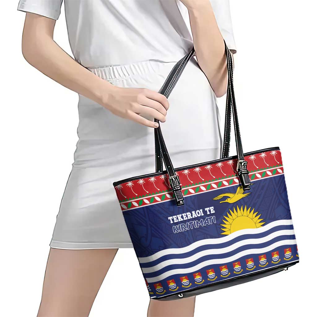 Kiribati Christmas Leather Tote Bag Coat Of Arms Tekeraoi Te Kiritimati LT05 - Polynesian Pride