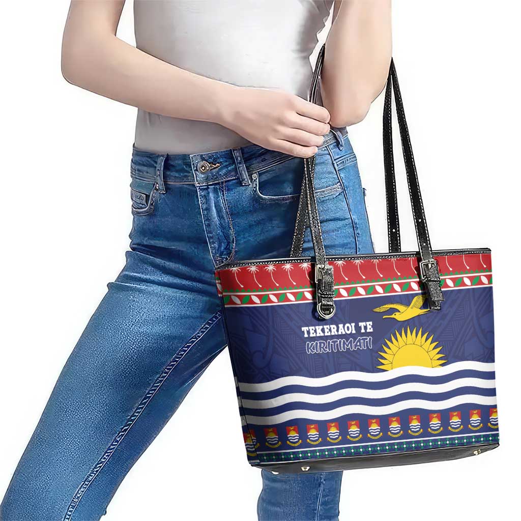 Kiribati Christmas Leather Tote Bag Coat Of Arms Tekeraoi Te Kiritimati LT05 - Polynesian Pride