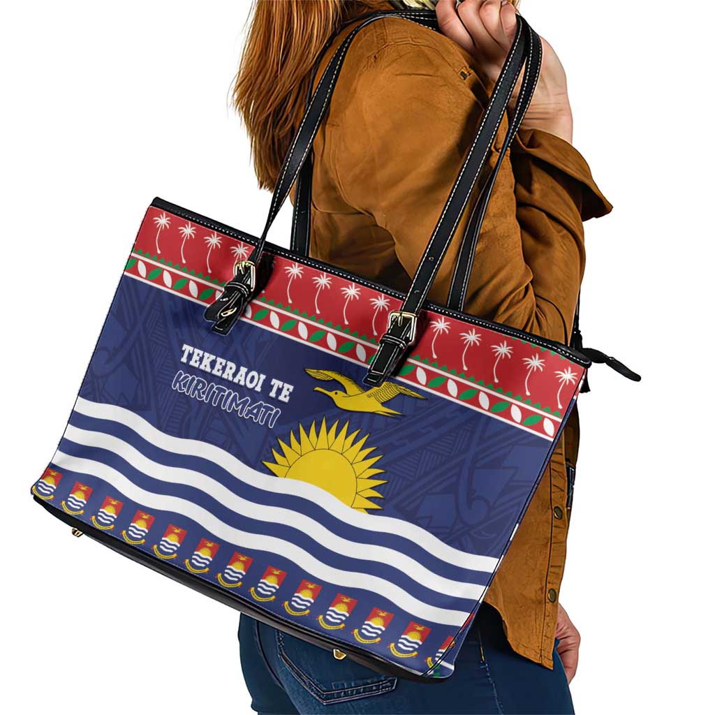Kiribati Christmas Leather Tote Bag Coat Of Arms Tekeraoi Te Kiritimati LT05 - Polynesian Pride