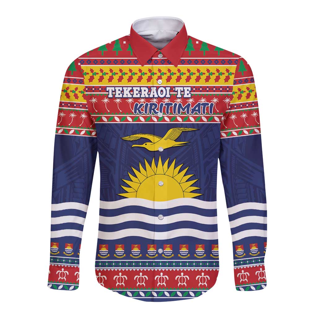 Kiribati Christmas Long Sleeve Button Shirt Coat Of Arms Tekeraoi Te Kiritimati LT05 Unisex Red - Polynesian Pride