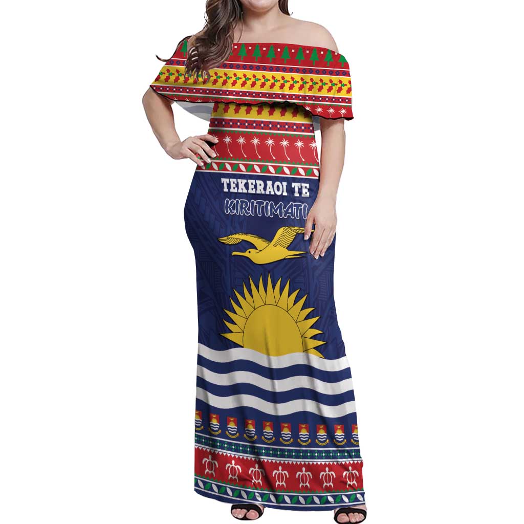 Kiribati Christmas Off Shoulder Maxi Dress Coat Of Arms Tekeraoi Te Kiritimati LT05 Women Red - Polynesian Pride