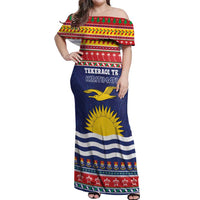 Kiribati Christmas Off Shoulder Maxi Dress Coat Of Arms Tekeraoi Te Kiritimati LT05 Women Red - Polynesian Pride