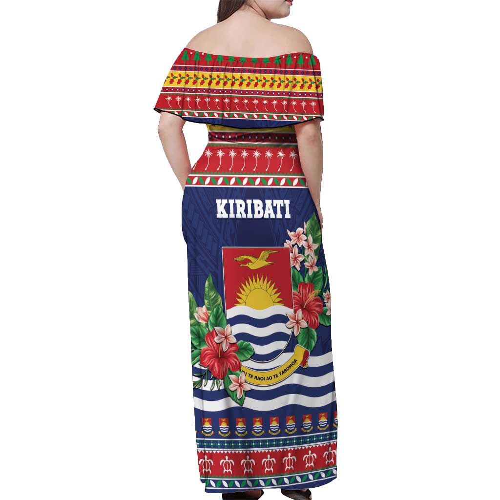 Kiribati Christmas Off Shoulder Maxi Dress Coat Of Arms Tekeraoi Te Kiritimati LT05 - Polynesian Pride