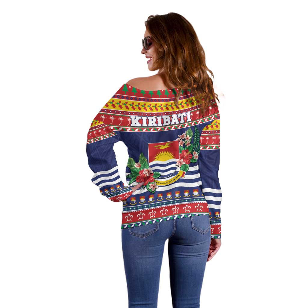 Kiribati Christmas Off Shoulder Sweater Coat Of Arms Tekeraoi Te Kiritimati LT05 - Polynesian Pride