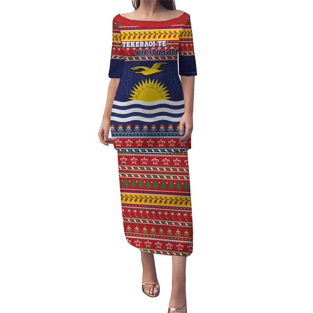 Kiribati Christmas Puletasi Coat Of Arms Tekeraoi Te Kiritimati LT05 Long Dress Red - Polynesian Pride