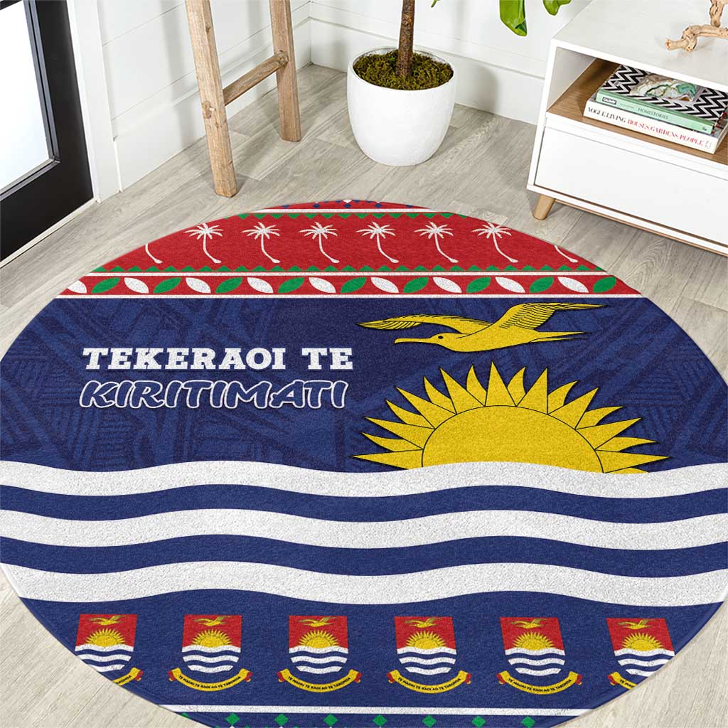 Kiribati Christmas Round Carpet Coat Of Arms Tekeraoi Te Kiritimati LT05 Red - Polynesian Pride