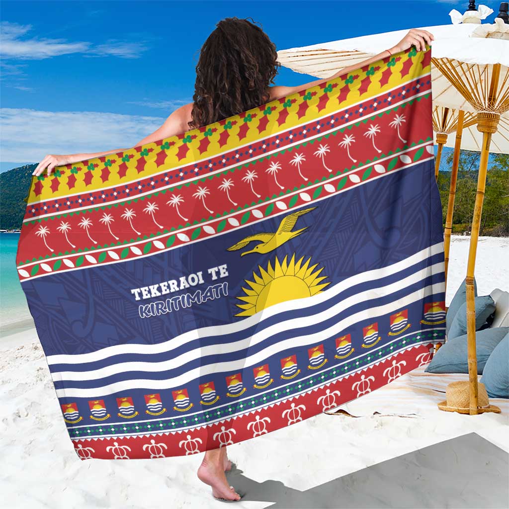 Kiribati Christmas Sarong Coat Of Arms Tekeraoi Te Kiritimati LT05 One Size 44 x 66 inches Red - Polynesian Pride