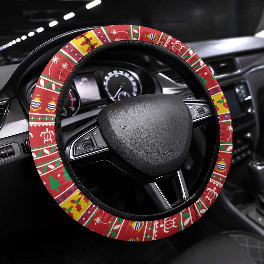 Kiribati Christmas Steering Wheel Cover Coat Of Arms Tekeraoi Te Kiritimati LT05 Universal Fit Red - Polynesian Pride