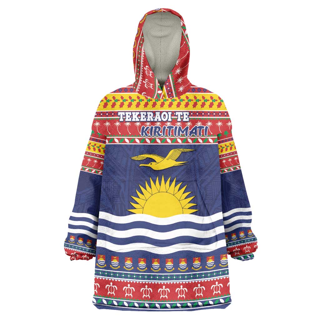 Kiribati Christmas Wearable Blanket Hoodie Coat Of Arms Tekeraoi Te Kiritimati LT05 One Size Red - Polynesian Pride