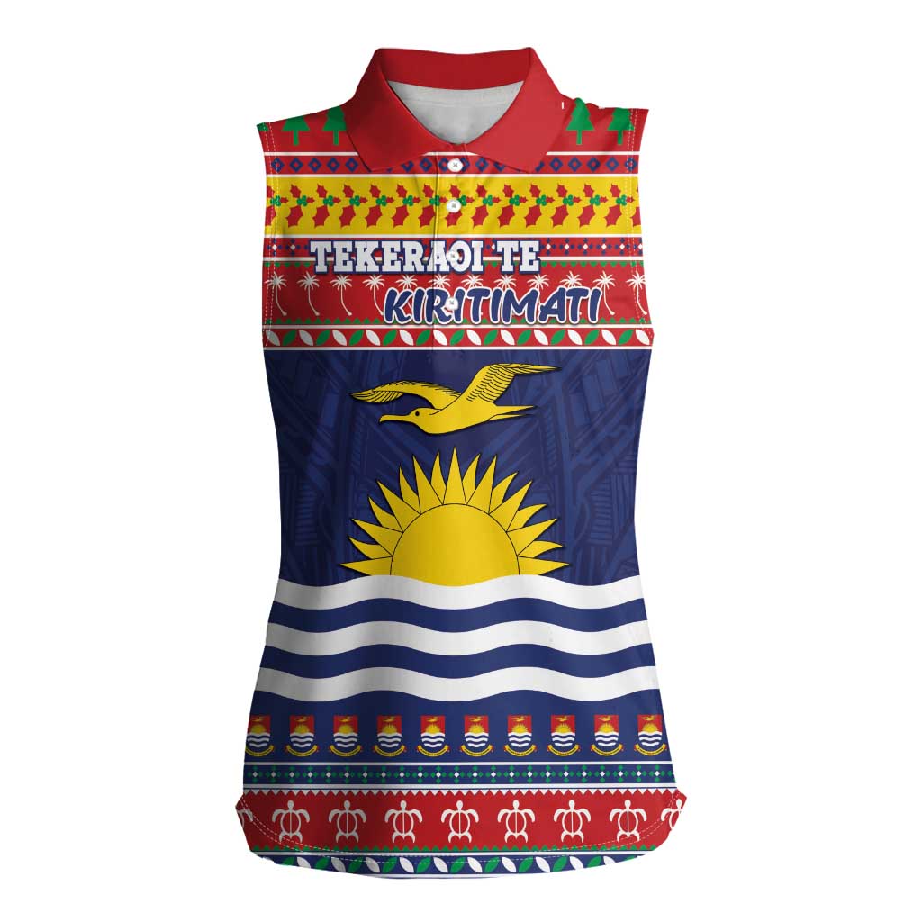 Kiribati Christmas Women Sleeveless Polo Shirt Coat Of Arms Tekeraoi Te Kiritimati LT05 Female Red - Polynesian Pride