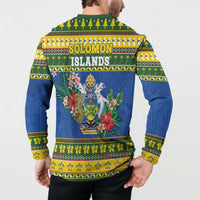Solomon Islands Christmas Button Sweatshirt Coat Of Arms Merry Xmas
