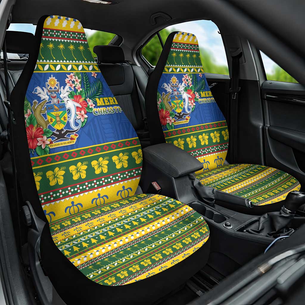Solomon Islands Christmas Car Seat Cover Coat Of Arms Merry Xmas LT05 One Size Green - Polynesian Pride