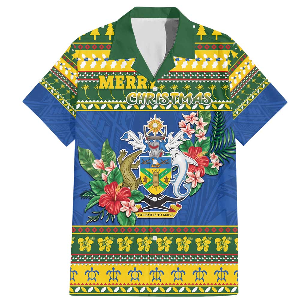 Solomon Islands Christmas Hawaiian Shirt Coat Of Arms Merry Xmas LT05 Green - Polynesian Pride