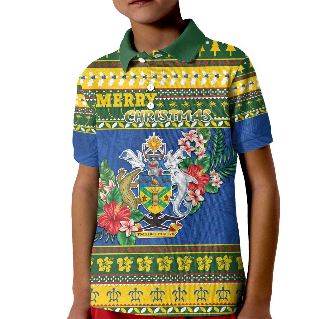 Solomon Islands Christmas Kid Polo Shirt Coat Of Arms Merry Xmas LT05 Kid Green - Polynesian Pride