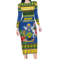 Solomon Islands Christmas Long Sleeve Bodycon Dress Coat Of Arms Merry Xmas LT05 Long Dress Green - Polynesian Pride