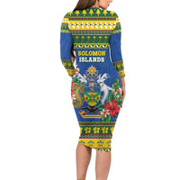 Solomon Islands Christmas Long Sleeve Bodycon Dress Coat Of Arms Merry Xmas LT05 - Polynesian Pride
