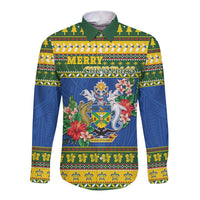 Solomon Islands Christmas Long Sleeve Button Shirt Coat Of Arms Merry Xmas LT05 Unisex Green - Polynesian Pride