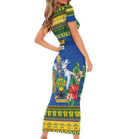 Solomon Islands Christmas Short Sleeve Bodycon Dress Coat Of Arms Merry Xmas LT05 - Polynesian Pride