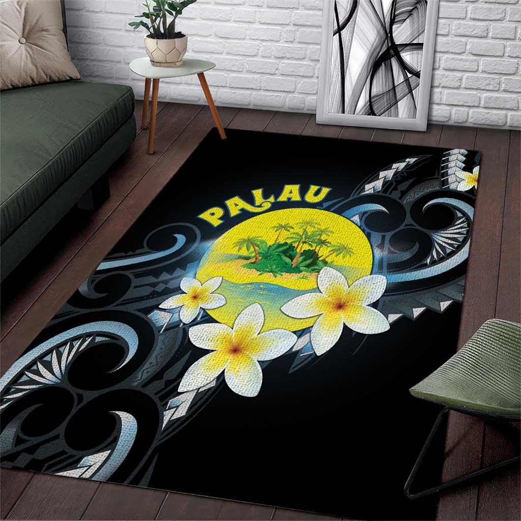 Palau United Nations Day Area Rug Polynesian Curves Plumeria - Polynesian Pride
