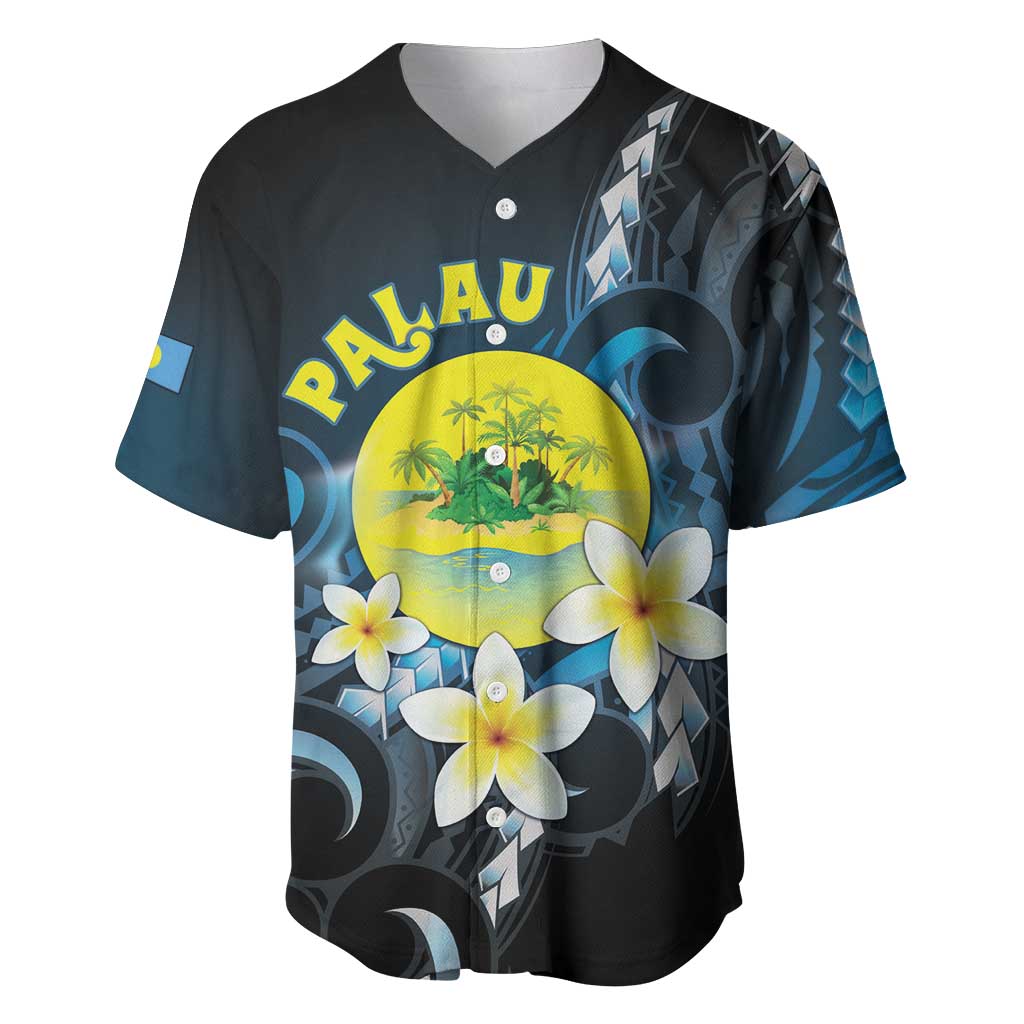 Palau United Nations Day Baseball Jersey Polynesian Curves Plumeria - Polynesian Pride