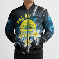 Palau United Nations Day Bomber Puffer Jacket Polynesian Curves Plumeria - Polynesian Pride