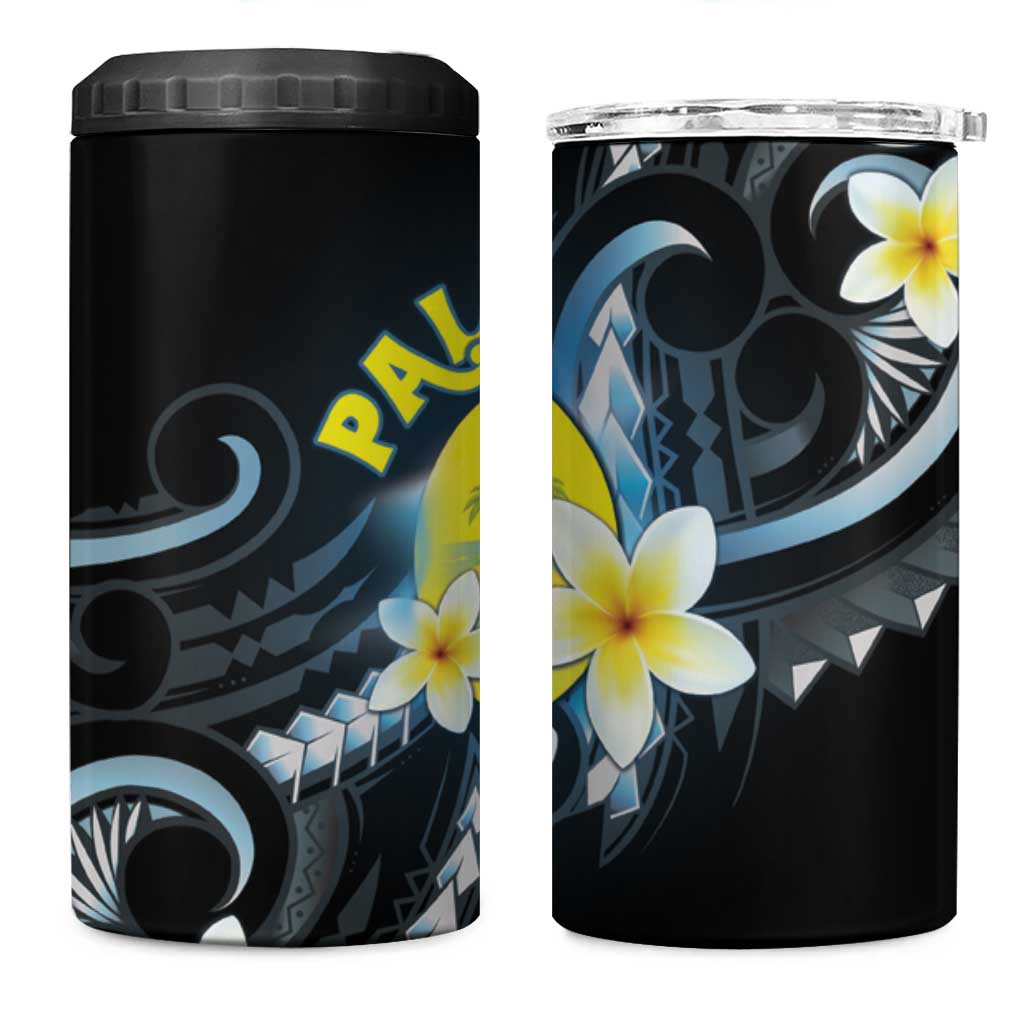 Palau United Nations Day 4 in 1 Can Cooler Tumbler Polynesian Curves Plumeria - Polynesian Pride