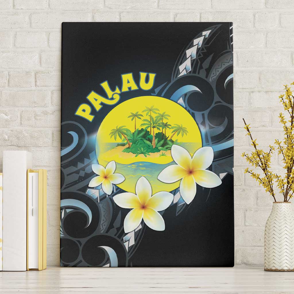 Palau United Nations Day Canvas Wall Art Polynesian Curves Plumeria - Polynesian Pride