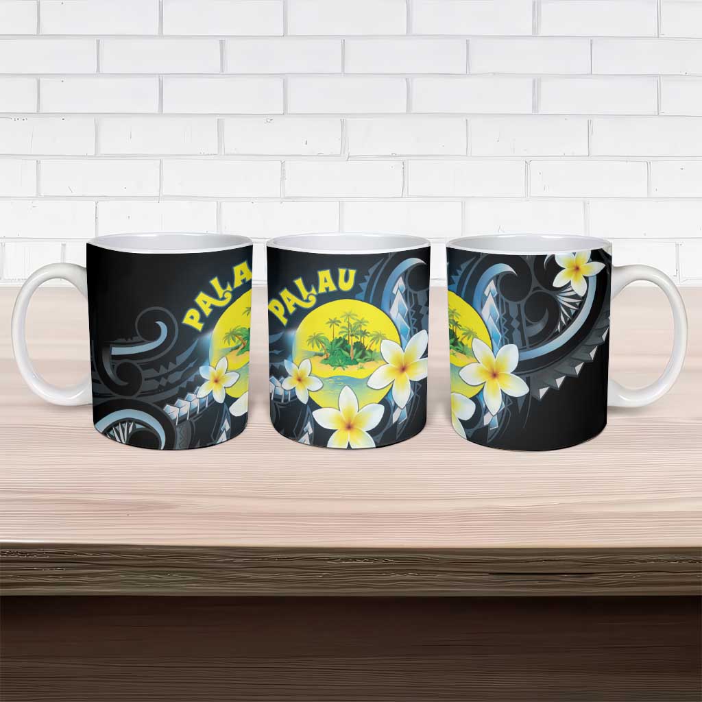 Palau United Nations Day Ceramic Mug Polynesian Curves Plumeria - Polynesian Pride