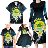 Palau United Nations Day Family Matching Long Sleeve Bodycon Dress and Hawaiian Shirt Polynesian Curves Plumeria LT05 - Polynesian Pride