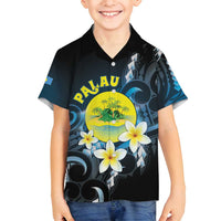 Palau United Nations Day Family Matching Long Sleeve Bodycon Dress and Hawaiian Shirt Polynesian Curves Plumeria LT05 Son's Shirt Black - Polynesian Pride