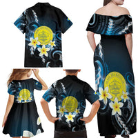 Palau United Nations Day Family Matching Off Shoulder Maxi Dress and Hawaiian Shirt Polynesian Curves Plumeria - Polynesian Pride