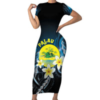 Palau United Nations Day Family Matching Short Sleeve Bodycon Dress and Hawaiian Shirt Polynesian Curves Plumeria - Polynesian Pride