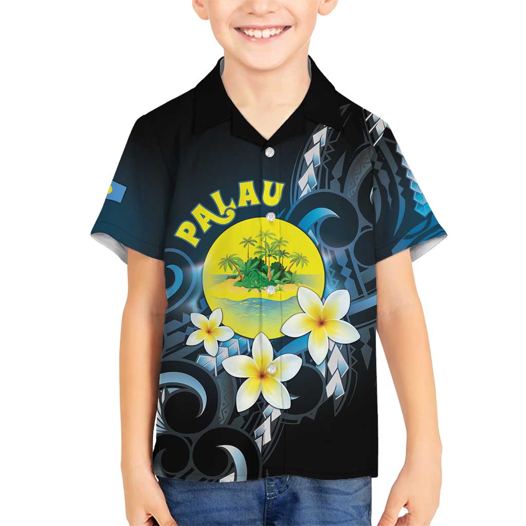 Palau United Nations Day Family Matching Summer Maxi Dress and Hawaiian Shirt Polynesian Curves Plumeria - Polynesian Pride