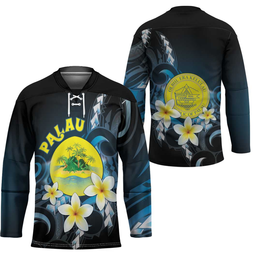 Palau United Nations Day Hockey Jersey Polynesian Curves Plumeria - Polynesian Pride