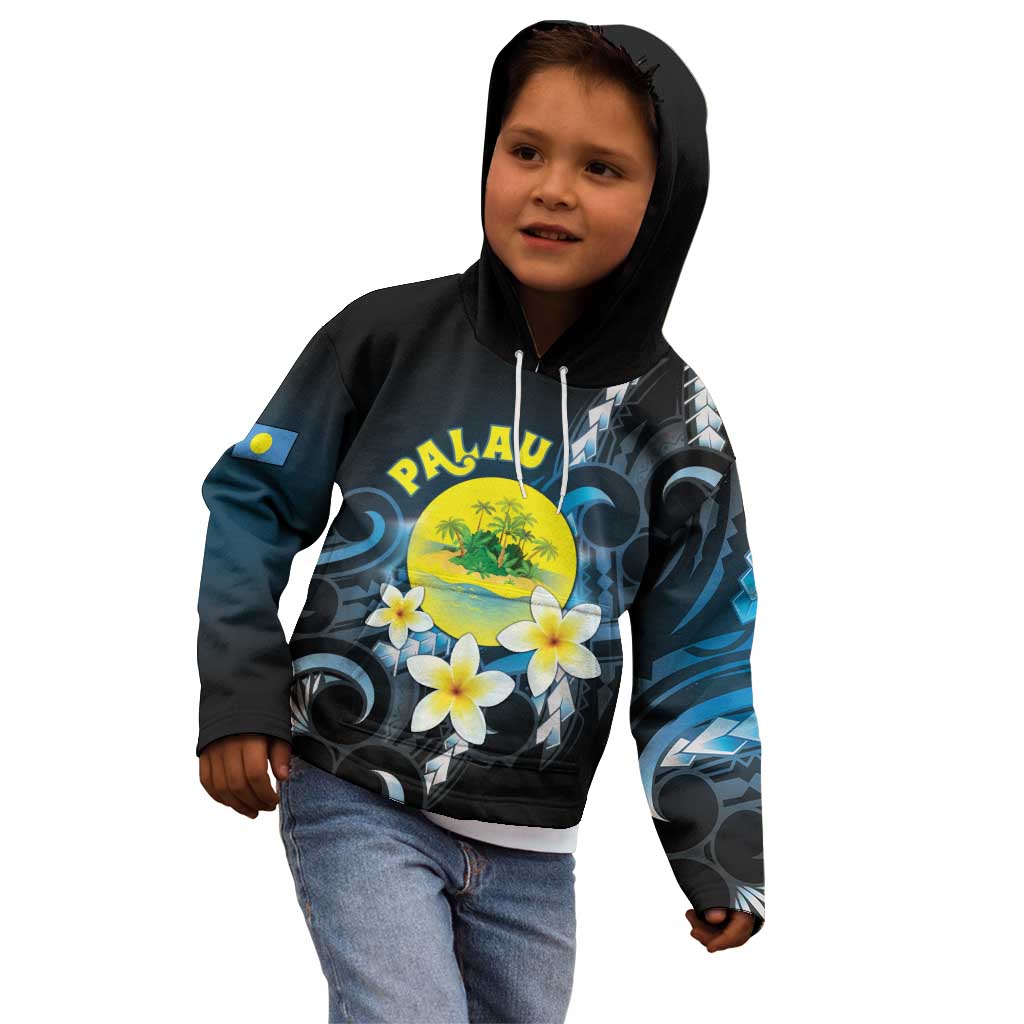 Palau United Nations Day Kid Hoodie Polynesian Curves Plumeria - Polynesian Pride