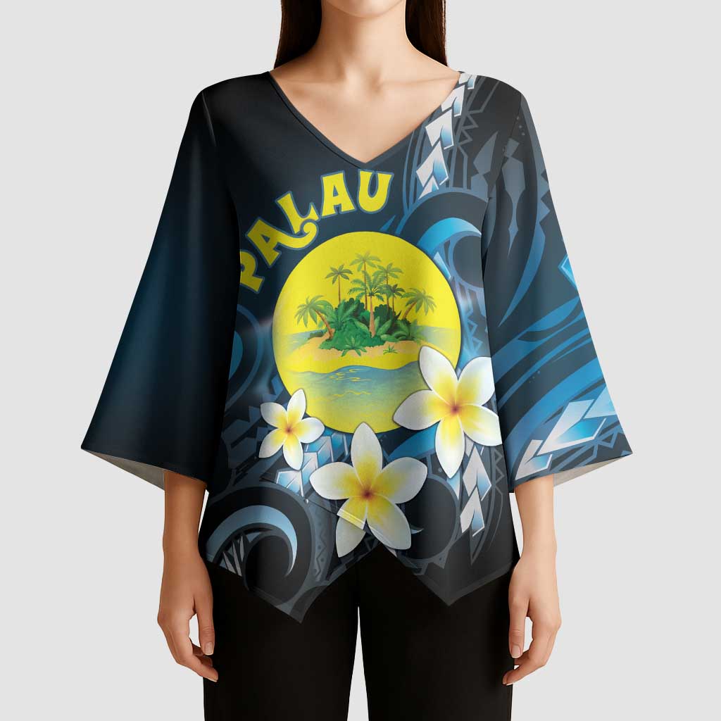 Palau United Nations Day Kimono Sleeve Blouse Polynesian Curves Plumeria - Polynesian Pride